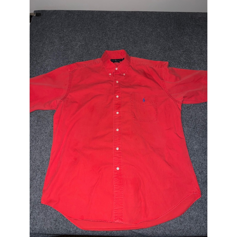 Ralph Lauren Blake Mens Red Cotton Short Sleeve Button Down Shirt Size L